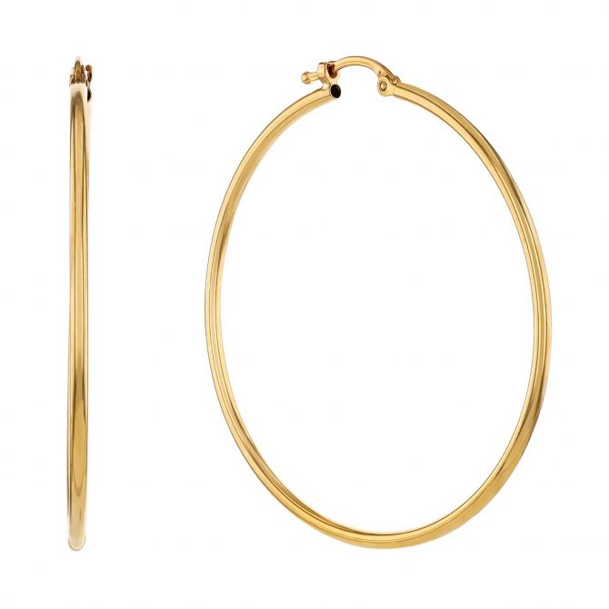 Yellow Gold Thin Tube Hoop Earrings, 1.5 x 40 mm